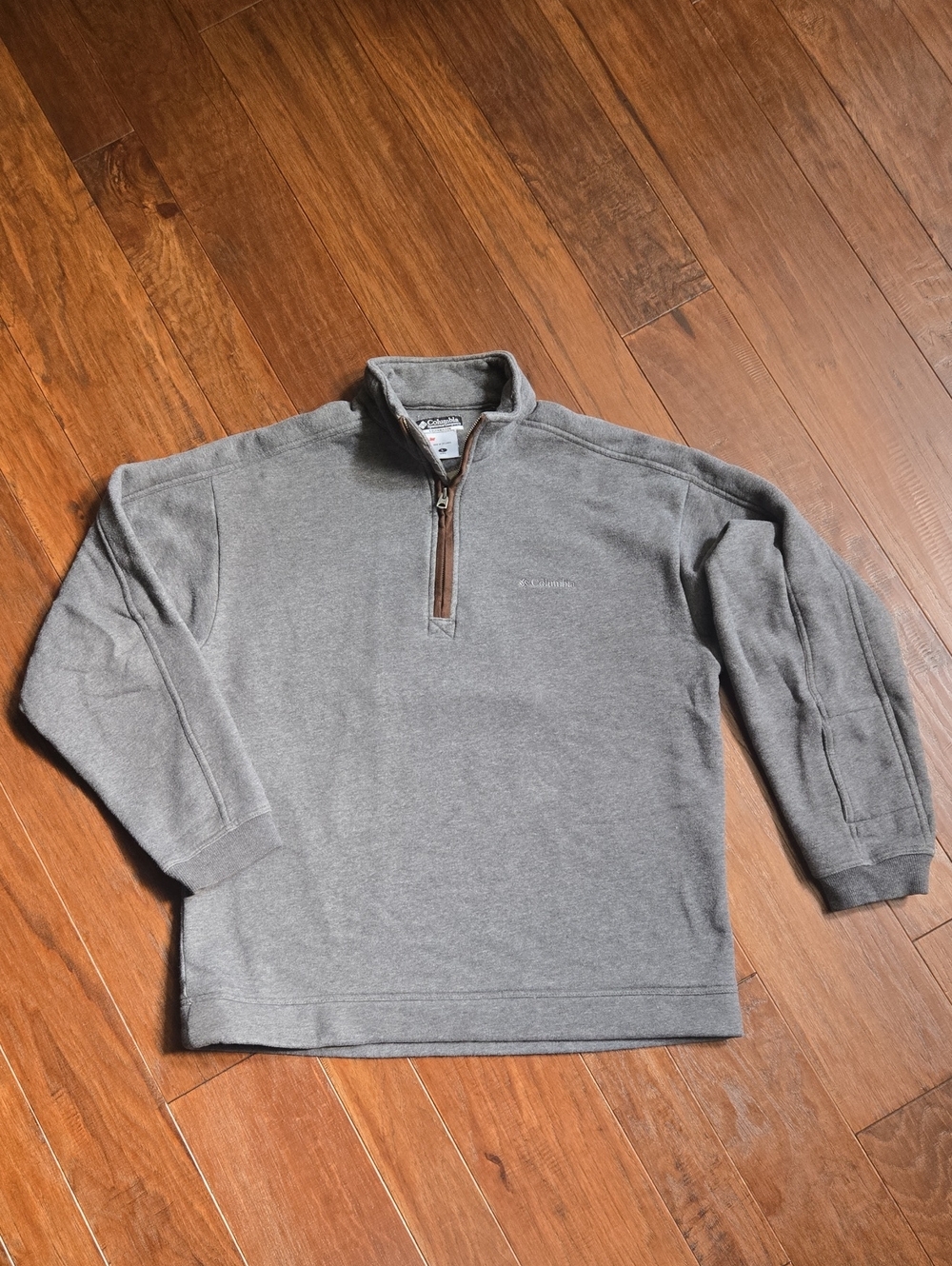 Columbia Men's Light Gray Half-Zip Fleece Sweater Sleeve Pocket Large